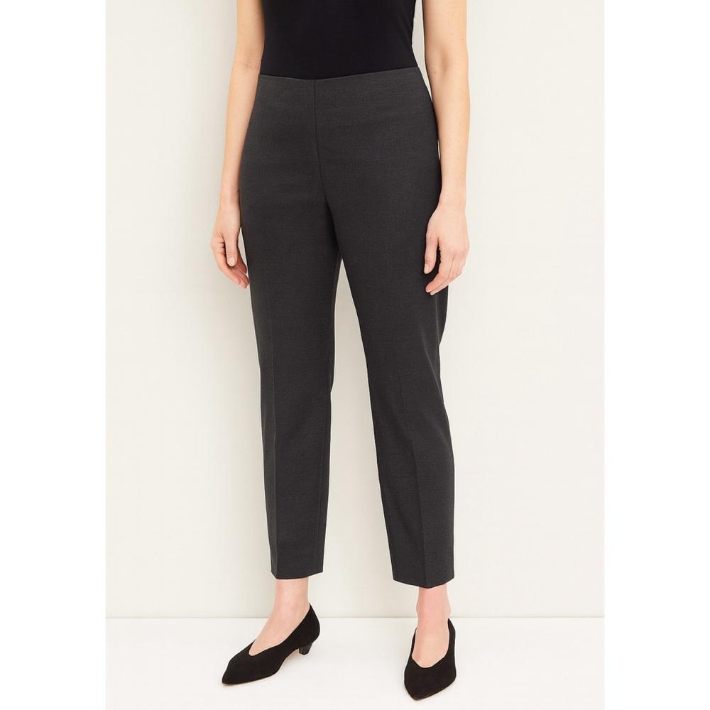 Eileen Fisher Wool Stretch Mid Rise Side Zip Ankle Trouser Pants Charcoal Gray M